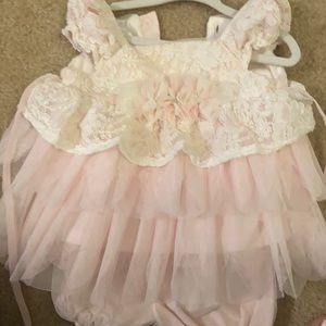 Baby girl pink tutu dress with lace and pearls 2 p